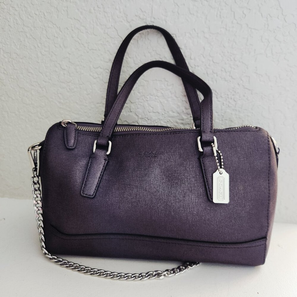 Euc Coach Metallic Gunmetal Crossbody Bag Shoulder Purse - Picture 2 of 10